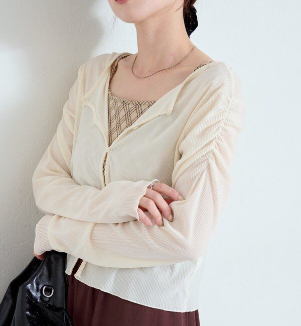  「【2サイズ展開】ストライプベロアフロッキー2wayカーディガン」|Tシャツ・カットソー|