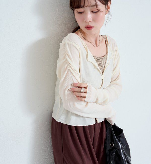  「【2サイズ展開】ストライプベロアフロッキー2wayカーディガン」|Tシャツ・カットソー|