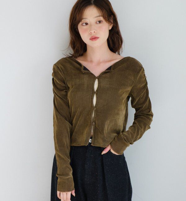  「【2サイズ展開】ストライプベロアフロッキー2wayカーディガン」|Tシャツ・カットソー|