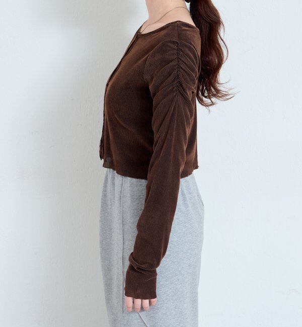  「【2サイズ展開】ストライプベロアフロッキー2wayカーディガン」|Tシャツ・カットソー|