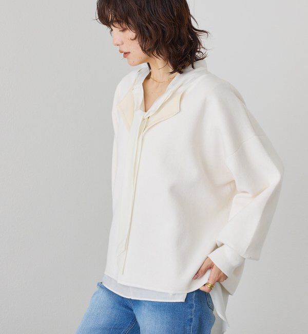  「【抜け感◎】キーネッククッションニット」|ニット・セーター|オフホワイト