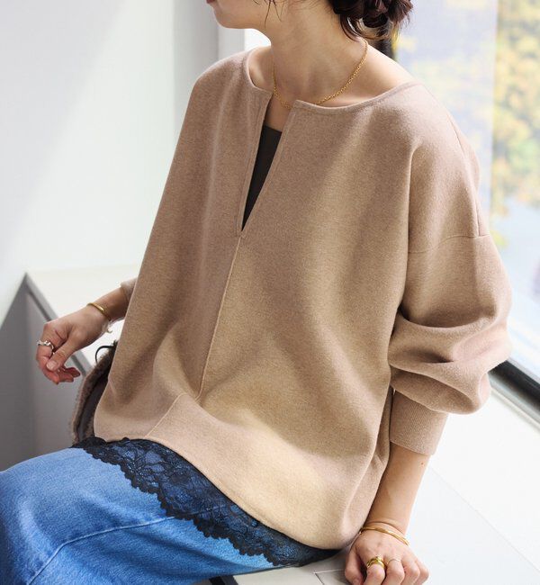  「【抜け感◎】キーネッククッションニット」|ニット・セーター|ベージュ