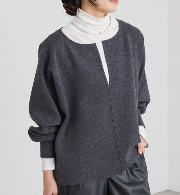  「【抜け感◎】キーネッククッションニット」|ニット・セーター|チャコールグレー