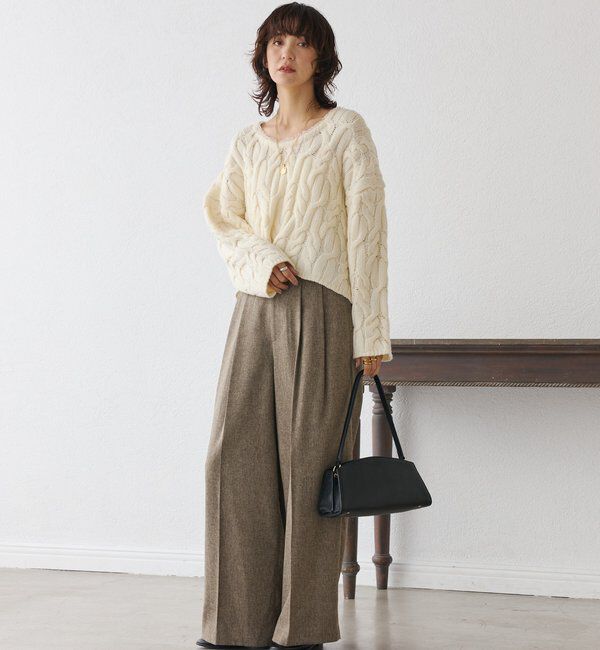  「【大人のこなれ感を演出】フリンジネックケーブルニット」|ニット・セーター|