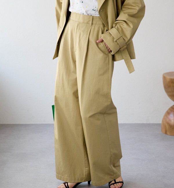  「【A・MONN(アモン)】スムースワイドパンツ」|その他|ベージュ