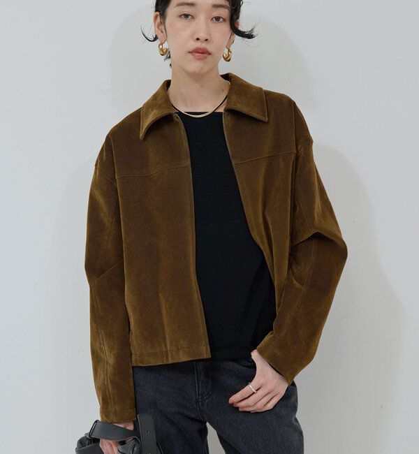  「【手洗い可】フロッキーデニムジップブルゾン」|ベスト・ジレ|ブラウン