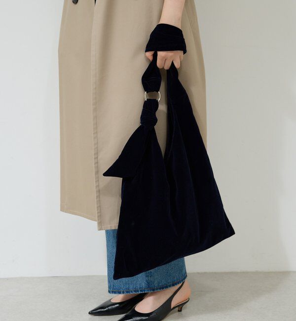  「【2.718】ベロアノットショルダー」|トートバッグ|ネイビー