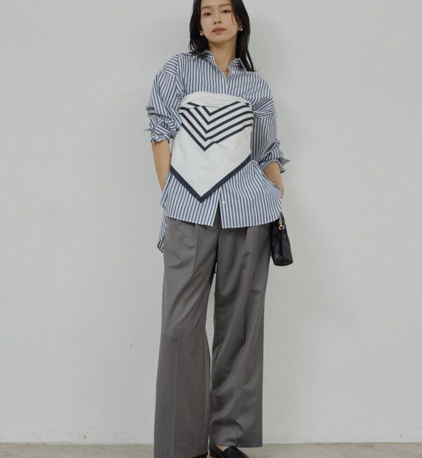  「【手洗い可】タックストレートパンツ」|チノ|グレー