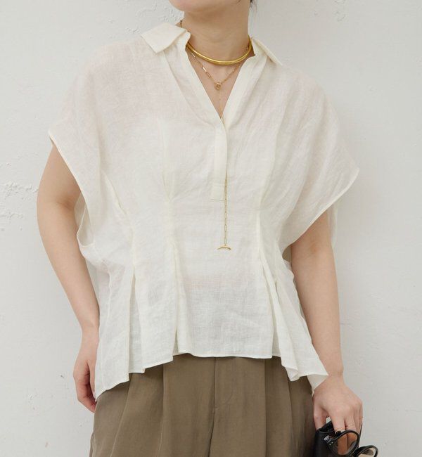  「【WEB限定】ハーフスリーブウエストシェイプシャツ」|シャツ・ブラウス|