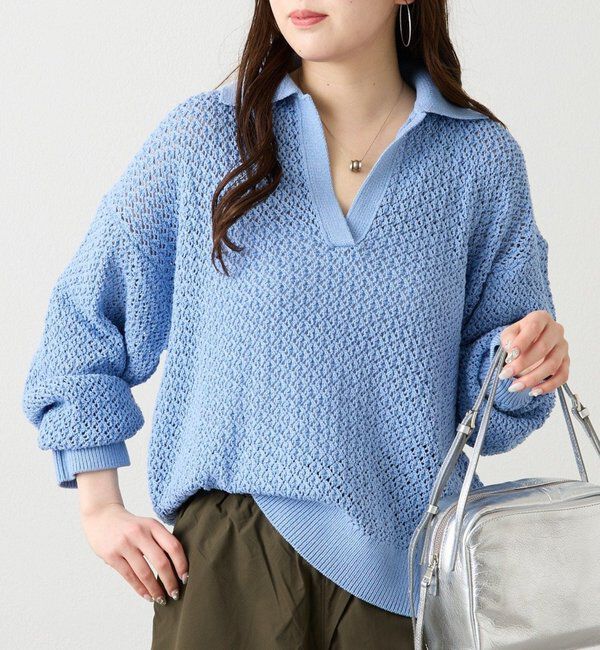  「スキッパーニット」|カーディガン|サックスブルー