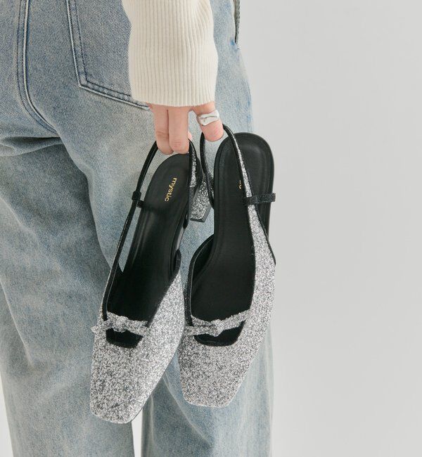  「スクエアトゥリボンパンプス」|パンプス|シルバー