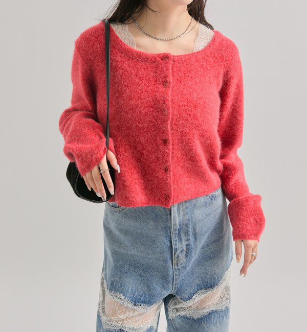  「スクエアネックニットカーディガン」|カーディガン|