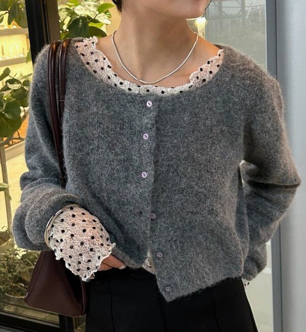  「スクエアネックニットカーディガン」|カーディガン|