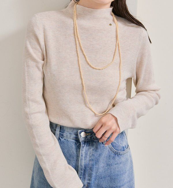  「プレート付きハイネックニット」|ニット・セーター|ベージュ