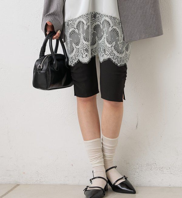  「裾ギャザーバイカーパンツ」|その他|ブラック