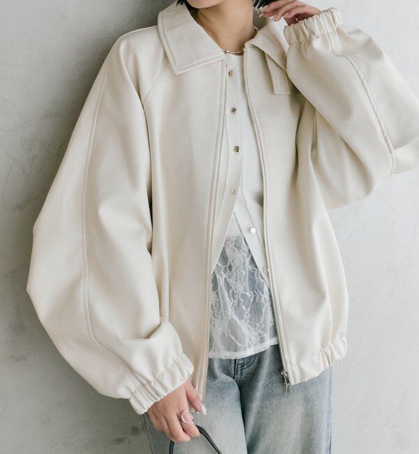  「バルーンスリーブフェイクレザーブルゾン」|ブルゾン・スタジャン|アイボリー