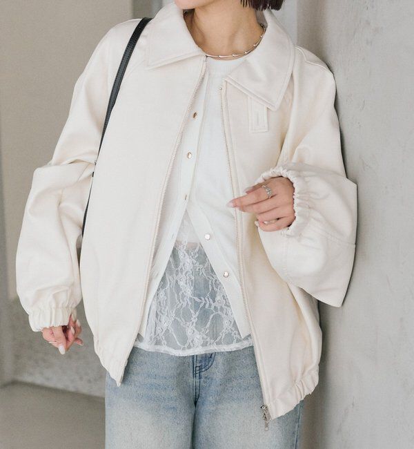  「バルーンスリーブフェイクレザーブルゾン」|ブルゾン・スタジャン|