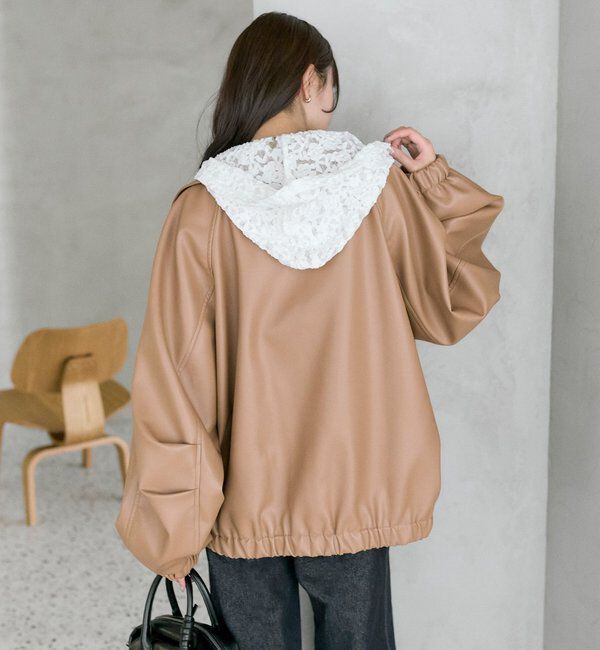  「バルーンスリーブフェイクレザーブルゾン」|ブルゾン・スタジャン|