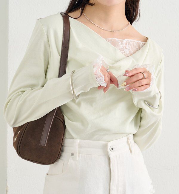  「レースドッキングオフショルロンT」|Tシャツ・カットソー|