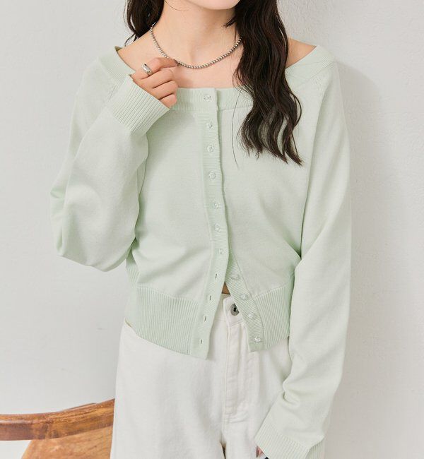  「ワイドネッククリアボタンカーディガン」|カーディガン|