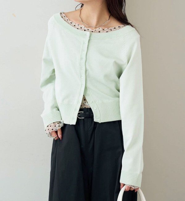  「ワイドネッククリアボタンカーディガン」|カーディガン|