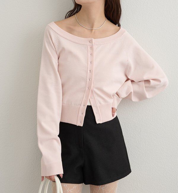  「ワイドネッククリアボタンカーディガン」|カーディガン|