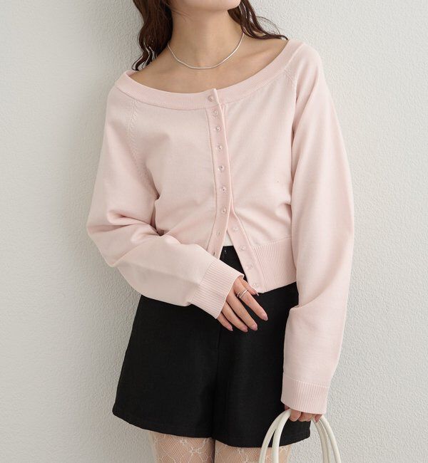  「ワイドネッククリアボタンカーディガン」|カーディガン|