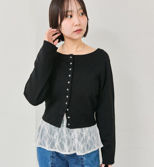  「ワイドネッククリアボタンカーディガン」|カーディガン|