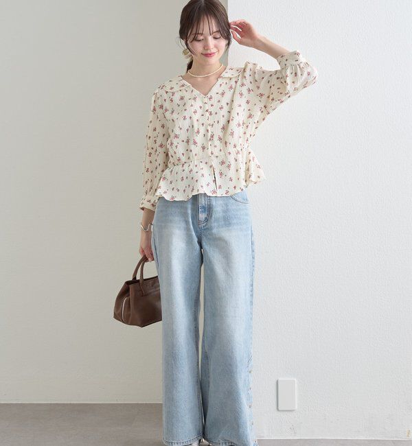  「ボタンスリットフレアデニム」|デニム|