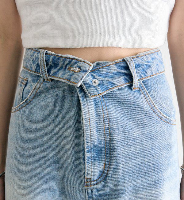  「ボタンスリットフレアデニム」|デニム|
