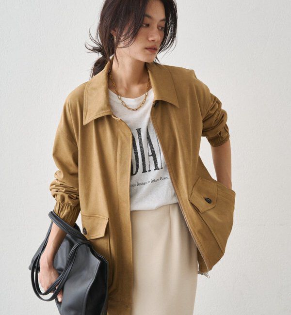  「フェイクスウェードブルゾン」|ブルゾン・スタジャン|キャメル