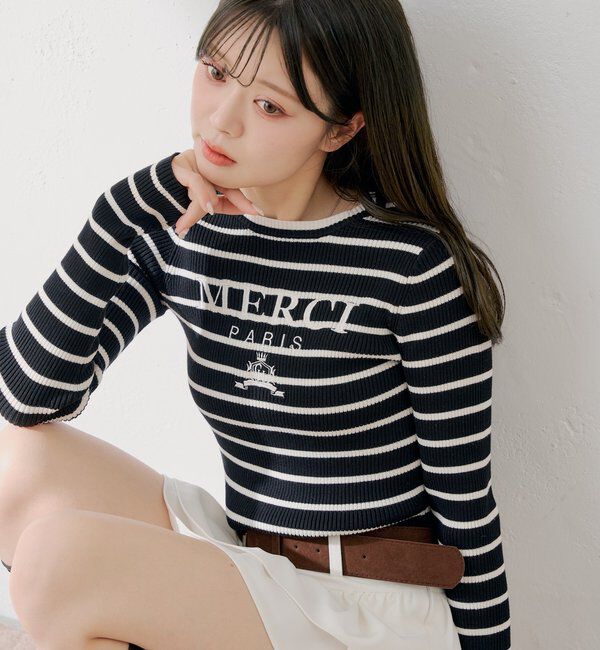  「【5色展開】ロゴ刺繍リブニット」|ニット・セーター|