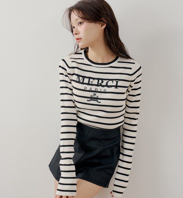  「【5色展開】ロゴ刺繍リブニット」|ニット・セーター|