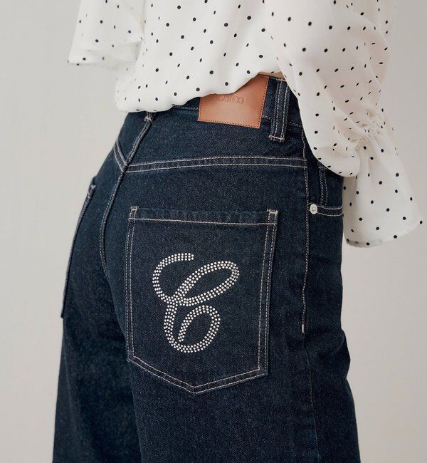  「ラインストーンロゴワイドデニムパンツ」|デニム|
