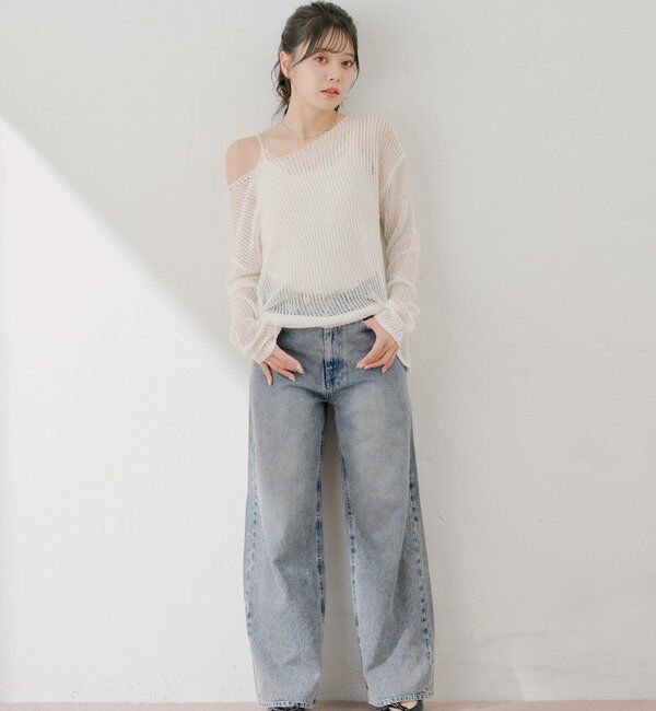  「ラインストーンロゴワイドデニムパンツ」|デニム|