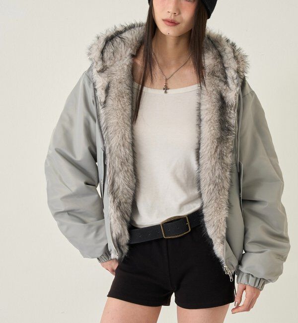  「【お気に入りNO.1】2WAY リバーシブルファーブルゾン」|ブルゾン・スタジャン|ライトグレー