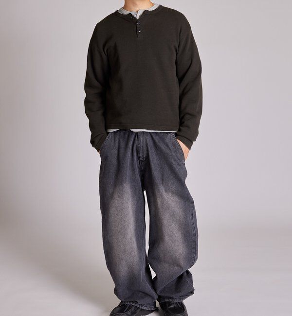  「【UNISEX】Sourcreamワッフルヘンリーネックトップス」|Tシャツ・カットソー|