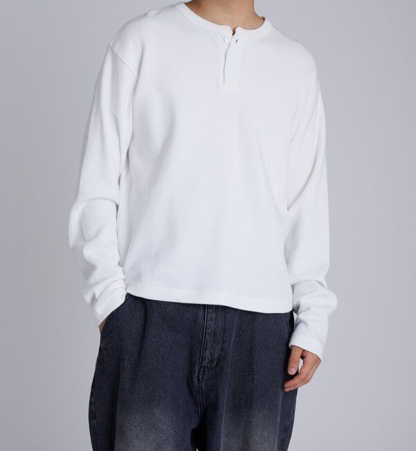  「【UNISEX】Sourcreamワッフルヘンリーネックトップス」|Tシャツ・カットソー|