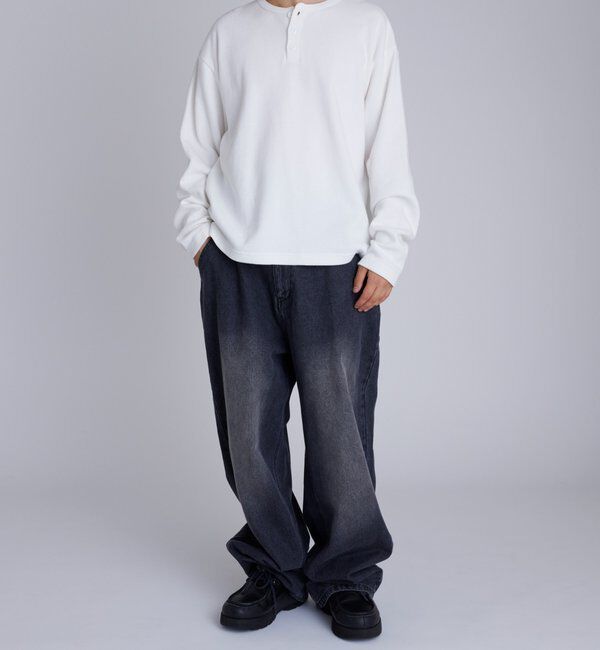  「【UNISEX】Sourcreamワッフルヘンリーネックトップス」|Tシャツ・カットソー|