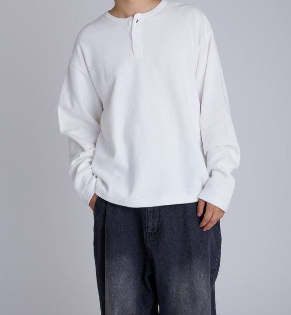  「【UNISEX】Sourcreamワッフルヘンリーネックトップス」|Tシャツ・カットソー|