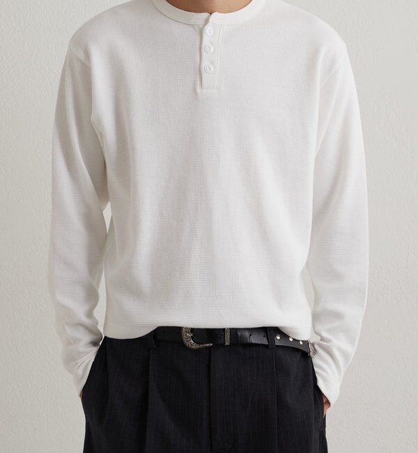  「【UNISEX】Sourcreamワッフルヘンリーネックトップス」|Tシャツ・カットソー|