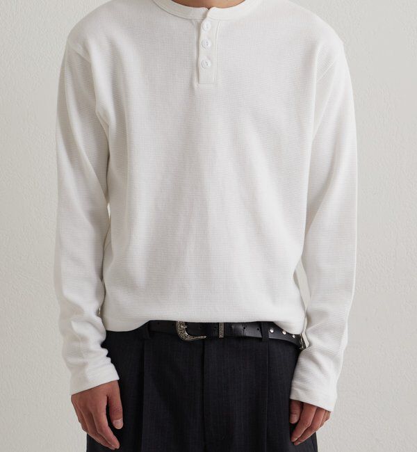  「【UNISEX】Sourcreamワッフルヘンリーネックトップス」|Tシャツ・カットソー|