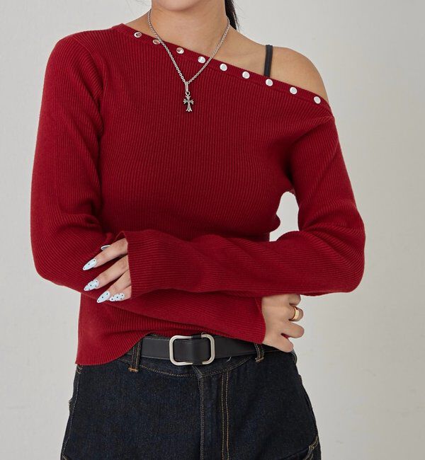  「スタッズワンオフショルニット」|ニット・セーター|