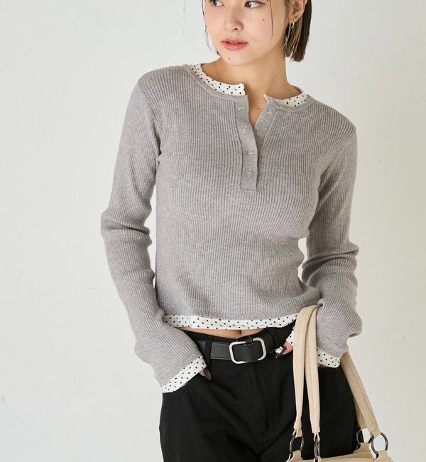  「レイヤードヘンリーニットトップス」|ニット・セーター|
