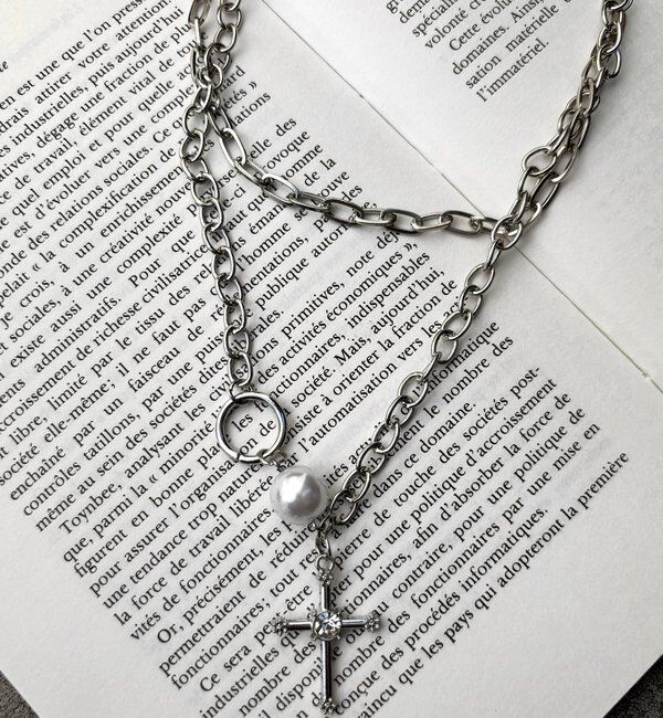  「2連チェーンクロスネックレス」|ネックレス|シルバー