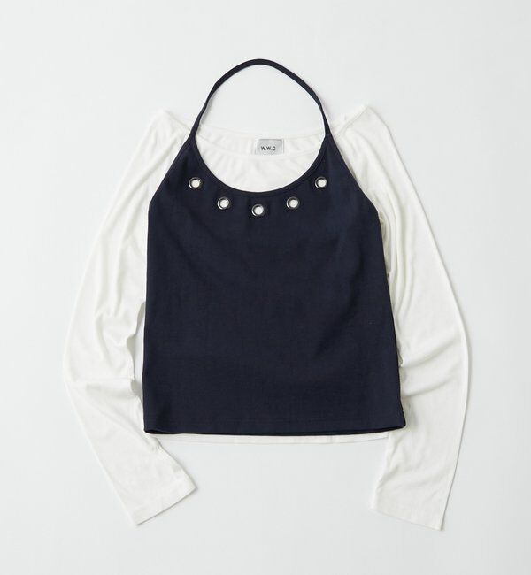  「アイレットホルターレイヤードトップス(無地/ボーダー/ドット)」|Tシャツ・カットソー|