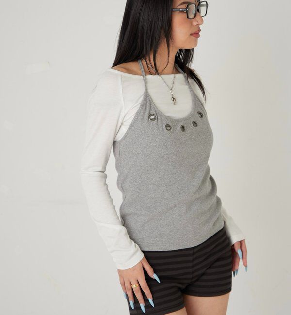  「アイレットホルターレイヤードトップス(無地/ボーダー/ドット)」|Tシャツ・カットソー|