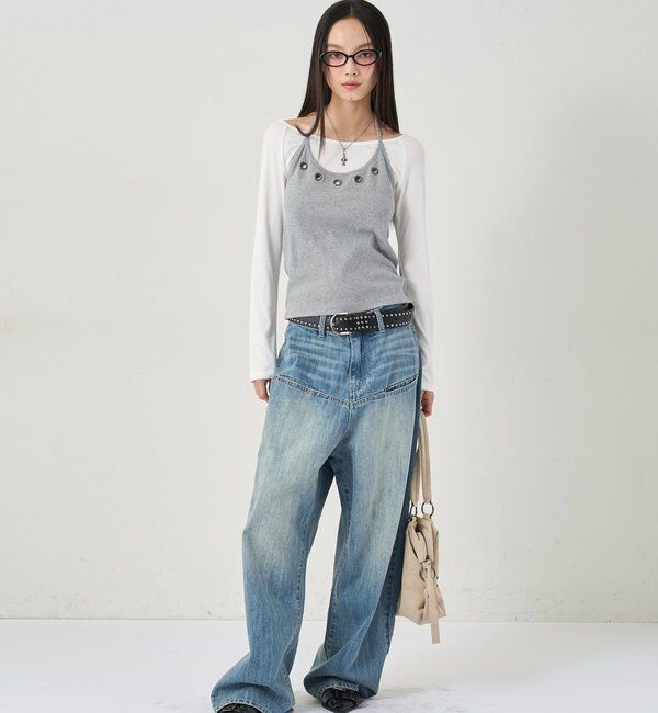  「アイレットホルターレイヤードトップス(無地/ボーダー/ドット)」|Tシャツ・カットソー|