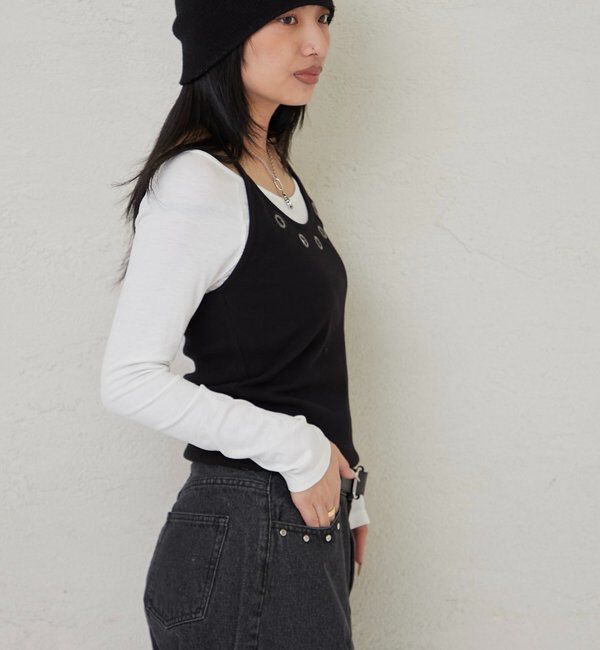  「アイレットホルターレイヤードトップス(無地/ボーダー/ドット)」|Tシャツ・カットソー|