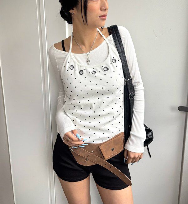  「アイレットホルターレイヤードトップス(無地/ボーダー/ドット)」|Tシャツ・カットソー|